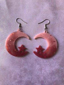 Strawberry Milkshake Moon Earrings