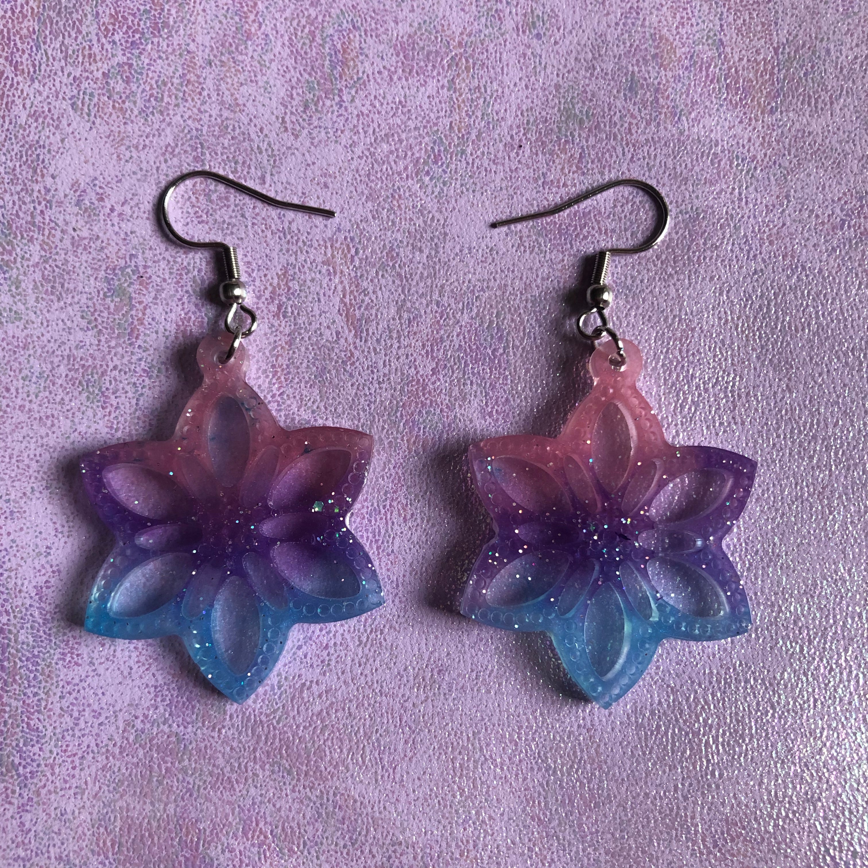 Handmade Resin Galaxy Flower Earrings