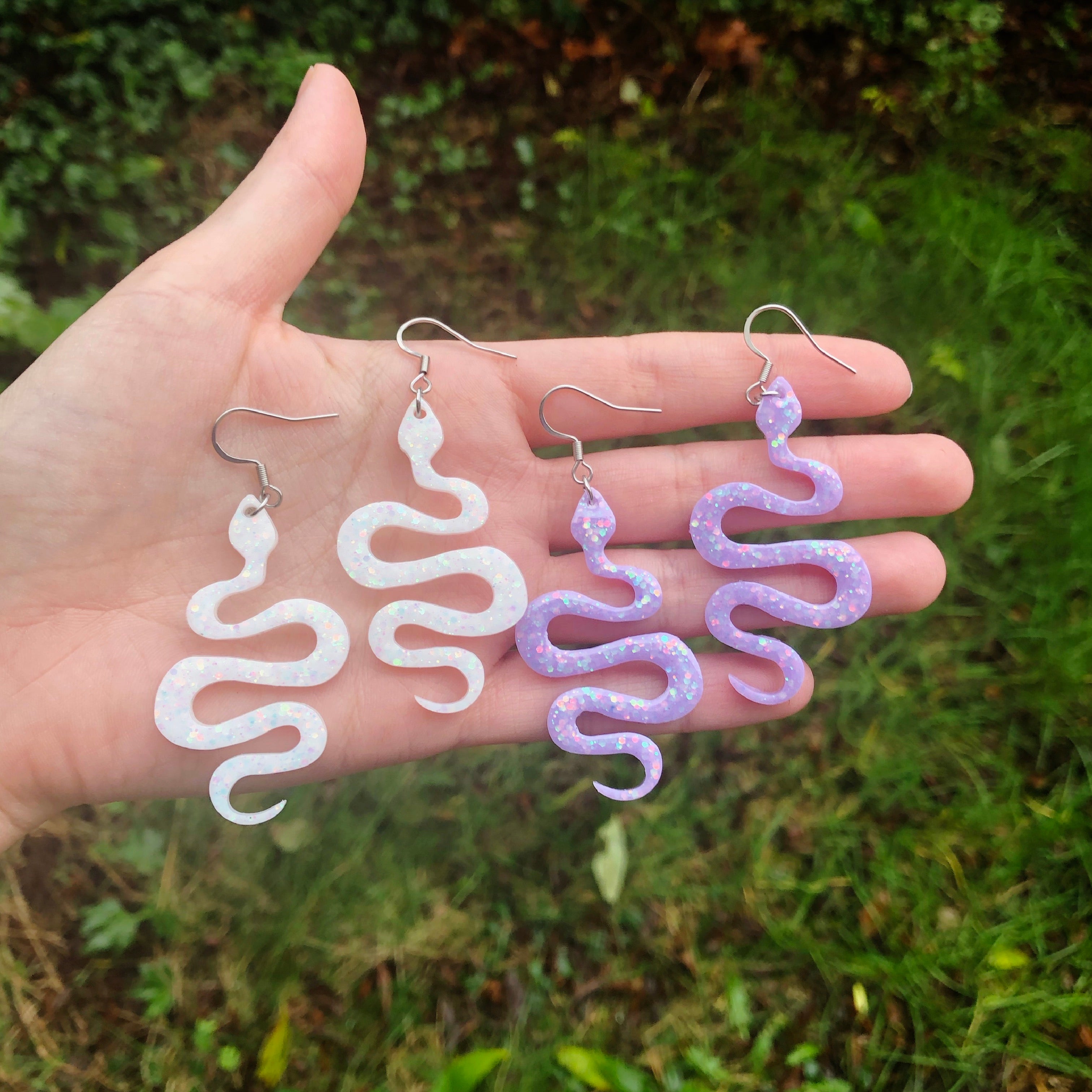 Lilac Snake Resin Earrings