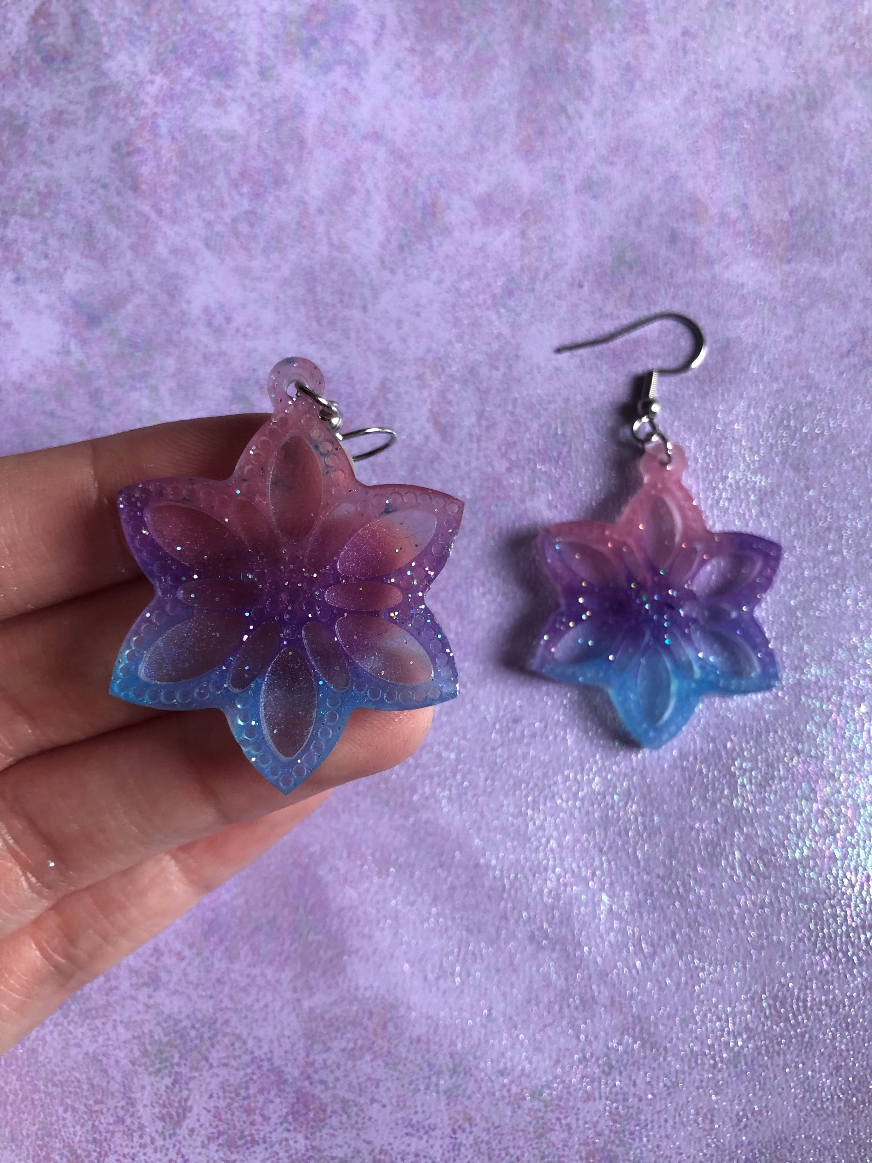 Handmade Resin Galaxy Flower Earrings