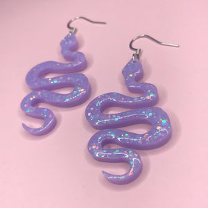 Lilac Snake Resin Earrings