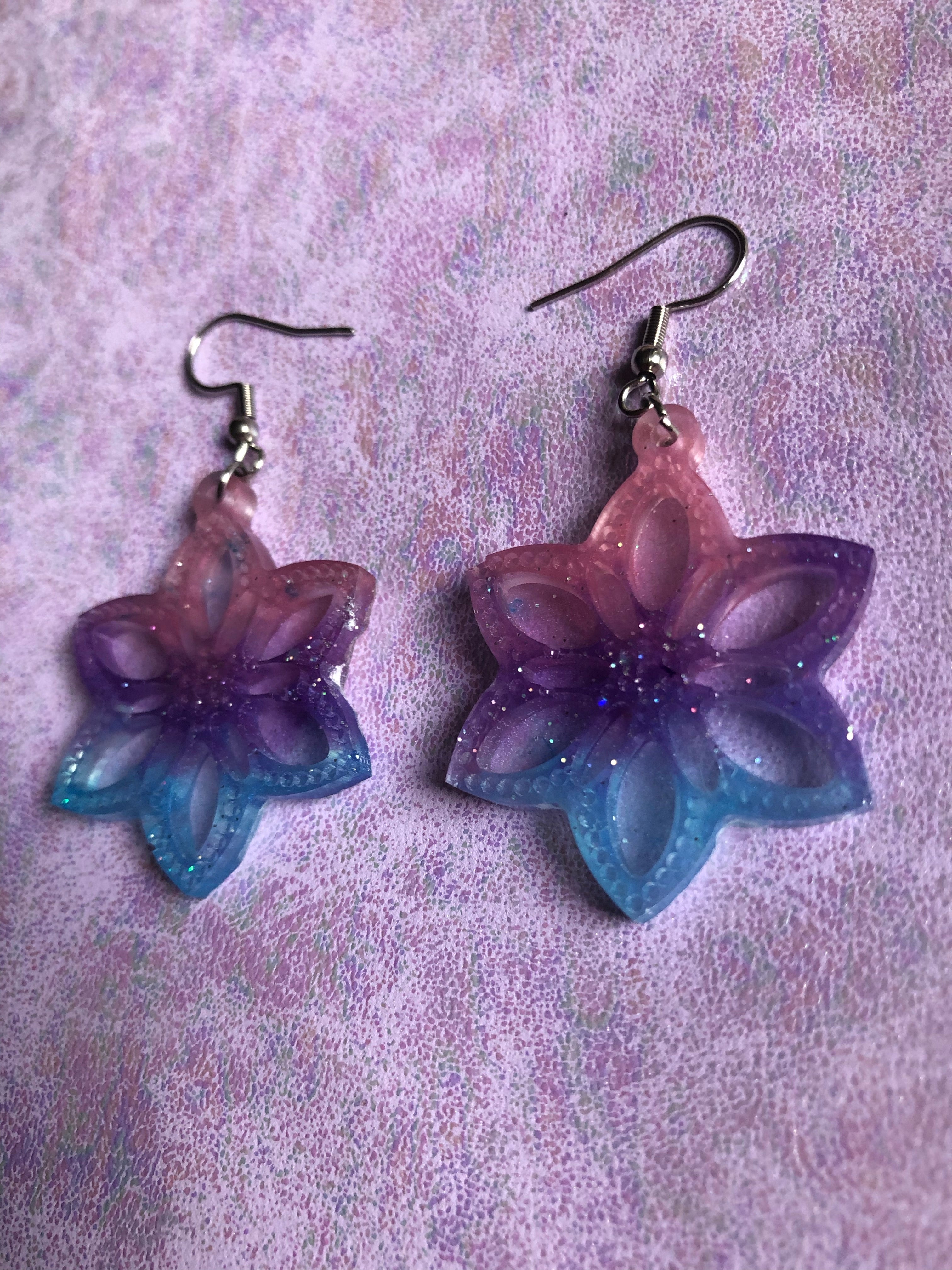 Handmade Resin Galaxy Flower Earrings