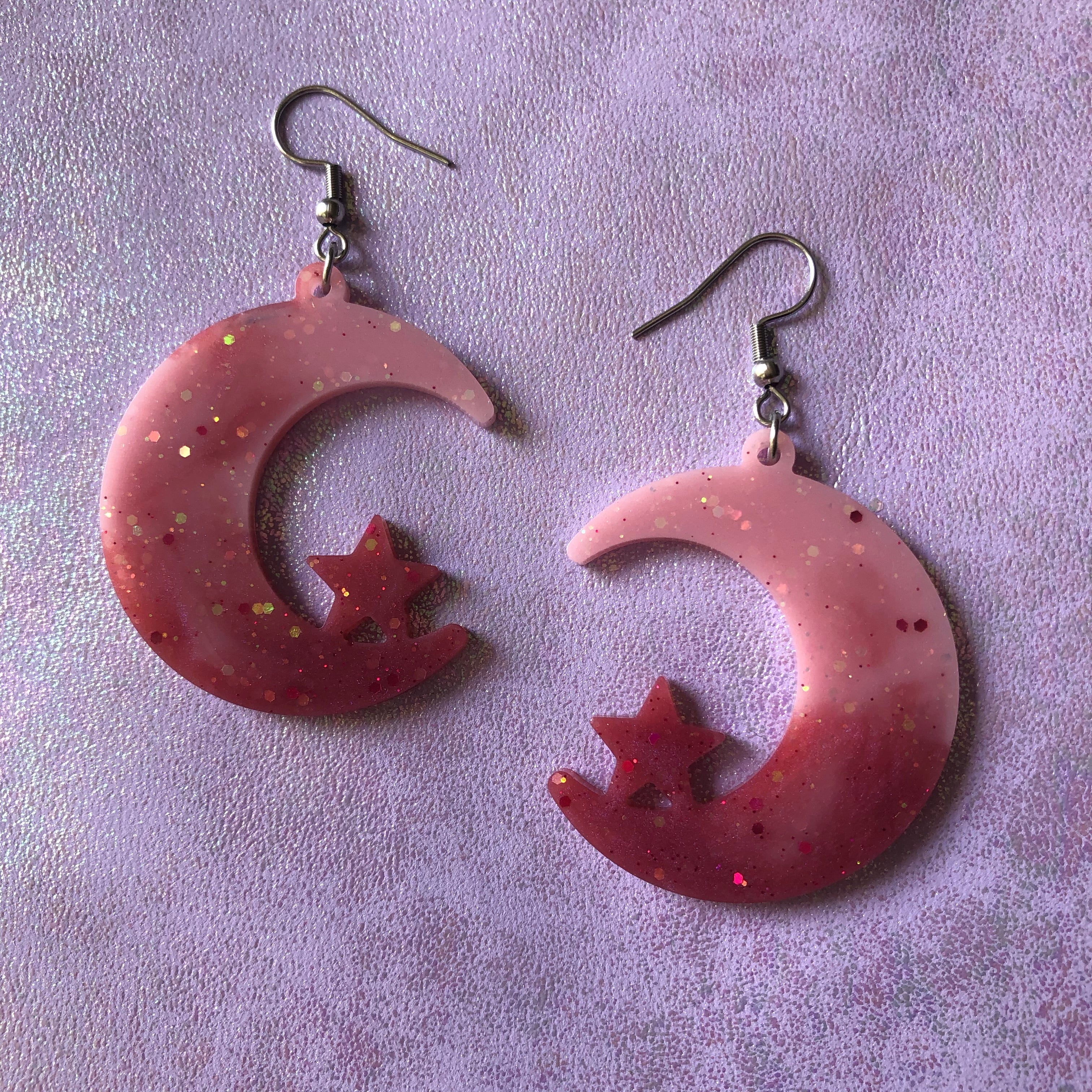 Strawberry Milkshake Moon Earrings